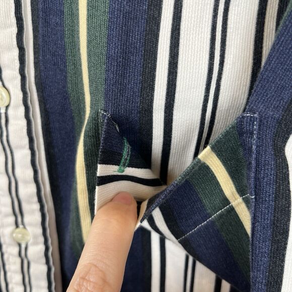 Vintage 90s Tommy Hilfiger Men's Shirt XL SS Button Up Crest Stripes Preppy Logo - Picture 10 of 12
